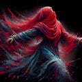 Abstract art with a girl dancing and wearing a red burka