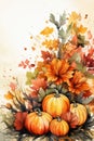 Pumpkins, leaves and flowers