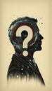 Abstract art with human silhouette and question marks that creates a imaginative composition Royalty Free Stock Photo