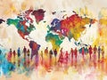 Abstract art illustration of diverse people on a world map background Royalty Free Stock Photo