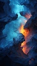 Abstract Art of Minimalistic Orange and Blue Dense Liquid Smoke on Backdrop