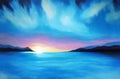 Abstract art ocean in sunset landscape oil painting on canvas, Created using generative Ai Royalty Free Stock Photo