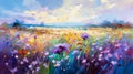 Abstract art oil painting of field flowers. Impressionist style.