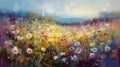 Abstract art oil painting of field flowers. Impressionist style.