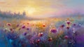 Abstract art oil painting of field flowers. Impressionist style.