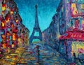 Abstract art painting with Paris street.