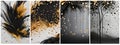 Abstract art posters, black ink splash painting with gold. AI generated. Royalty Free Stock Photo