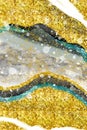 Resin geode and abstract art, functional art, like watercolor geode painting .golden, blue and white marble and golden shapes back