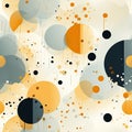 Abstract art scene with various circles and dots in black and orange (tiled)