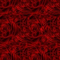 Abstract art, seamless pattern, background. Rhomboidal pieces with circular lines. Red and black.