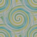 Abstract art, seamless pattern, background. Spiral, yellow, green and blue on gray background. Royalty Free Stock Photo