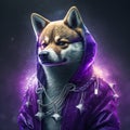 Abstract art of shiba designed custom with hip hop styles isolated background.