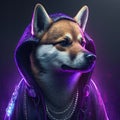 Abstract art of shiba designed custom with hip hop styles isolated background.