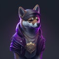 Abstract art of shiba designed custom with hip hop styles isolated background.