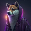 Abstract art of shiba designed custom with hip hop styles isolated background.