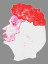 Abstract art. Side view of a unhappy handsome man, portrait 4. Pale face, red hair, white balaclava.