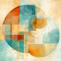 Abstract Art: Triangles, Circles, Squares In Light Orange And Cyan Royalty Free Stock Photo