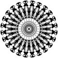 Vector Black and white Mandala ornament, sapling around circular center flower pattern.