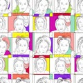 Hand drawn black and white selfie girl face and colorful frames