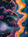 Abstract art Vibrant and Colorful representation of microbial through High Magnification Explore the Hidden Universe