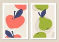 Abstract art wall with fruits. Abstract apples, pears and shapes for collages, posters, covers, perfect for wall decoration. Vecto