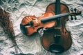 The abstract artdesign background of Two different size of violins put on background Royalty Free Stock Photo