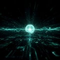 Abstract Artificial Intelligence Network with Emerald Neon Light Royalty Free Stock Photo