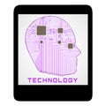 Abstract artificial intelligence vector illustration in flat style.Mobile tablet,circuit lines,head and chips.