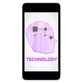 Abstract artificial intelligence vector illustration in flat style.Smart phone,circuit lines,head and chips.