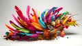 Abstract artistic beautiful handmade colorful feather or rainbow feather as an accessory in fashion