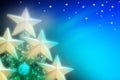 Abstract Artistic Blue Green turquoise gradient illustration background of golden stars on Christmas tree with soft blur image Royalty Free Stock Photo