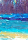 Abstract artistic colorful rough background. Hand drawn calm oil painting. Blue, brown, turquoise, yellow, white texture Royalty Free Stock Photo