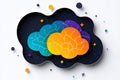 Abstract artistic composition of colorful interconnected brains floating in cosmic background symbolizing creativity