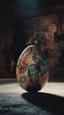 abstract artistic egg with graffiti patterns in an abandoned space Royalty Free Stock Photo