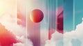 Abstract artistic image with a floating sun and vertical lines blending with pastel sky Royalty Free Stock Photo
