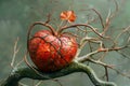 Abstract Artistic Representation of a Heart Encased in Tree Branches with a Single Red Leaf Royalty Free Stock Photo