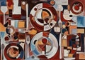 An abstract artwork depicting a table setting with plates, cutlery, and glasses. The composition Royalty Free Stock Photo