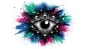 Abstract artwork featuring a central black and white eye with in Royalty Free Stock Photo