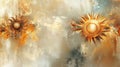 Golden Sun Abstract Art: Celestial Design on Textured Background Royalty Free Stock Photo