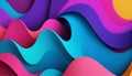 Abstract artwork featuring undulating, layered waves in vibrant colors including