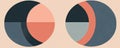 Abstract artwork featuring bold flat shapes with circular patterns in blue and orange hues, creating a serene and