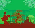 Abstract Asian Landscape and geisha Royalty Free Stock Photo