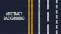 Abstract asphalt background. Vector road illustration with two yellow lines. Highway street, top view. Blue track granule texture