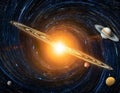 Abstract Binary Star System with Orbiting Planets