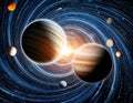 Abstract Binary Star System with Orbiting Planets