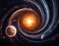 Abstract Binary Star System with Orbiting Planets