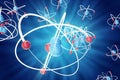 Abstract atom background, Chemistry model of molecule. atoms and electrons. Physics concept, 3d rendering. Royalty Free Stock Photo