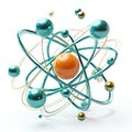 Abstract atom model with orbiting electrons. Central nucleus with electron cloud. Atomic structure, quantum physics concept Royalty Free Stock Photo
