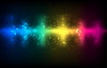 Abstract audio sound wave equalizer. Music sound concept colorful dark glowing template.