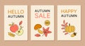 Abstract autumn banner set. Hand-drawn vector elements with plants, vegetables and fruits. Royalty Free Stock Photo